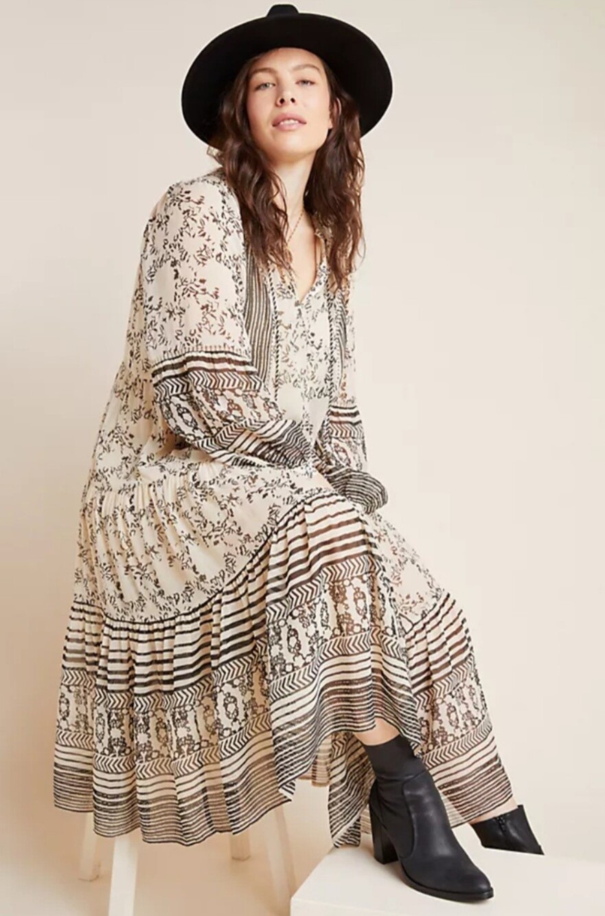 Talulah Tiered Midi Dress Anthropologie Bohemian Cream And Black Dress.